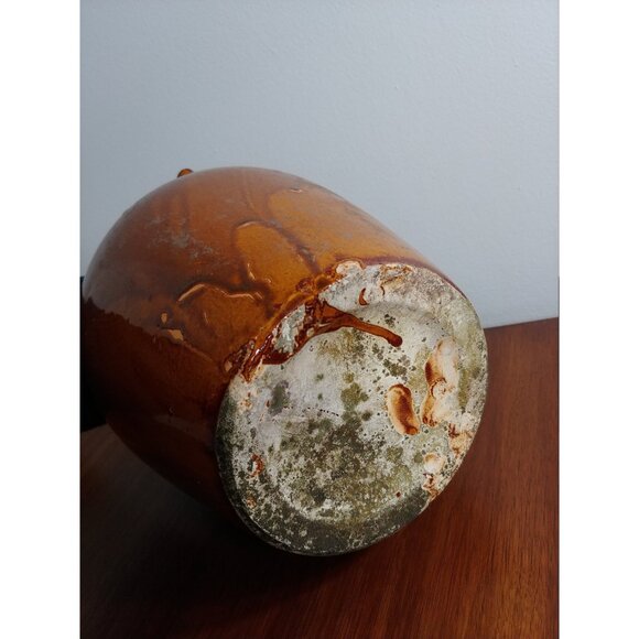 Vintage stoneware vinegar ewer, Brown glazed pottery oil jug - Picture 6 of 11